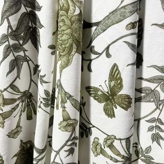 Butterfly and Bloom Sage Olive Green Floral Velvet Curtains 1