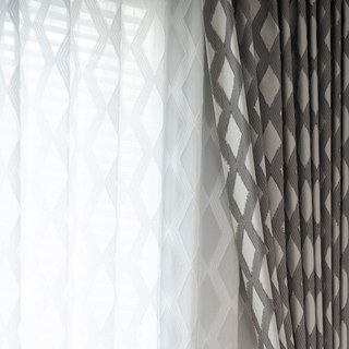 Diamond Lattice Fringe Trim Geometric White Voile Curtain 2