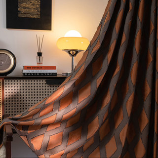 Diamond Lattice Fringe Trim Terracotta Orange Geometric Blackout Curtain