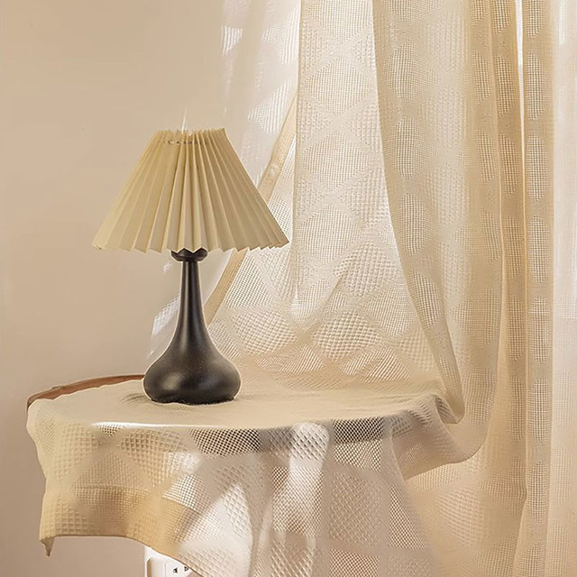 Diamond Screen Oatmeal Geometric Linen Style Voile Curtain 1