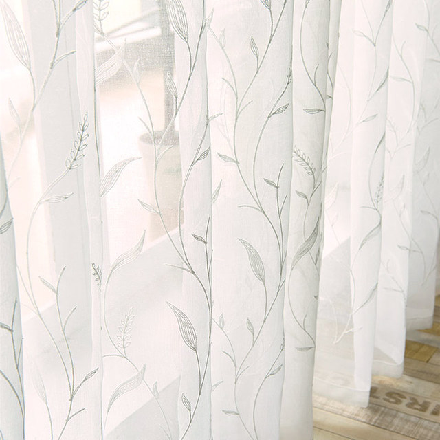 Dreamy Heather Ivory White Embroidered Voile Curtain 1