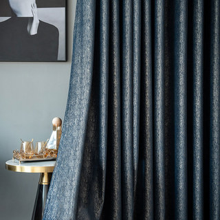 Gilded Age Navy Blue Blackout Velvet Curtain with Gold Stripes 2