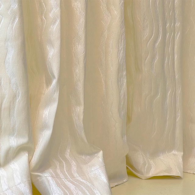 Satin Ripples Striped Textured Cream Off White Curtains 1