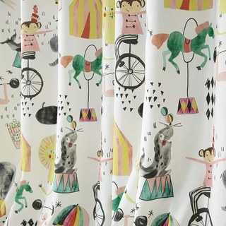 Circus Animals and Clown Linen Style Print Curtain 1