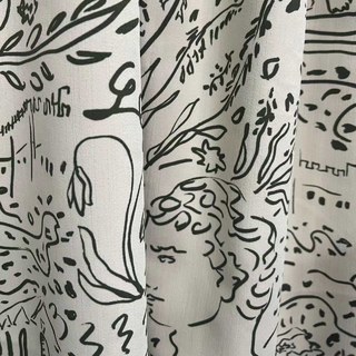 Divine Doodles Graffiti Black Line Art Cream Chenille Curtains 2