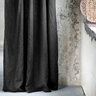 Shabby Chic Black 100% Flax Linen Curtains