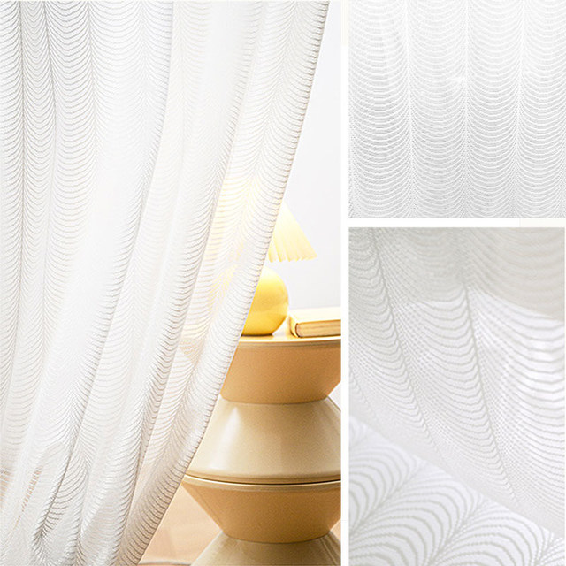 Reef Ripple Ivory White Voile Curtain 1