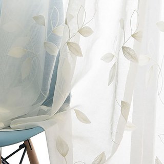 Creeper's Whisper Embroidered Leaf Ivory White Voile Curtain 1