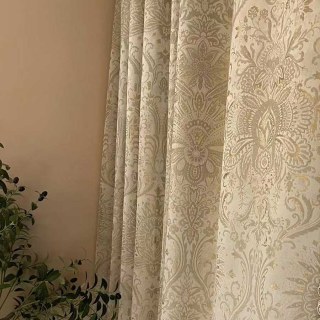 Ritz Luxury Jacquard Brocade Gold Cream Damask Floral Curtain 2