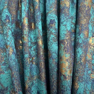 Turquoise Treasures Luxury Jacquard Teal Blue & Gold Curtain 2