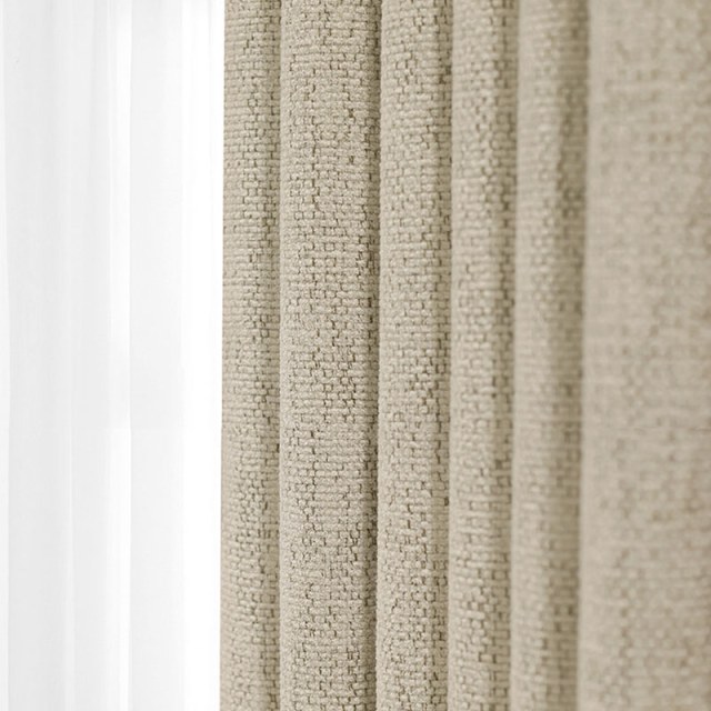 Royale Textured Chenille Mocha Cream Blackout Curtain 1