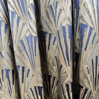 Gilded Breeze Blue and Gold Art Deco Geometric Curtains