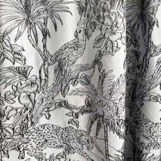 Jungle Jive Leopard and Parrot Silver and Black Blackout Curtains
