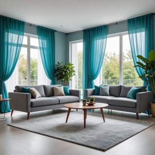 Smarties Aqua Blue Soft Sheer Voile Curtain