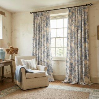 Amour Pastorale Blue Toile de Jour Chenille Curtains 2