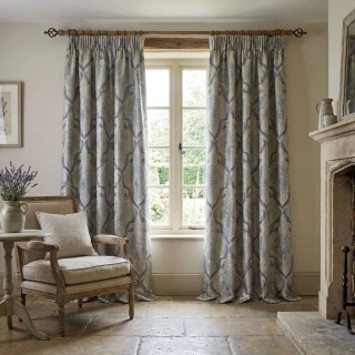 Baroque Mist Blue and Gold Damask Curtains