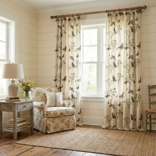 Butterfly Garden Cream Floral Embroidered Linen Style Curtain 5