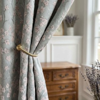 Cherry Blossoms Pastel Pink & Mint Green Floral Chenille Blackout Curtain 3