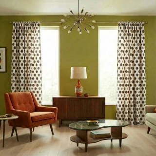 Dottie Delight Mid Century Modern Taupe Green Polka Dot Chenille Curtain 5