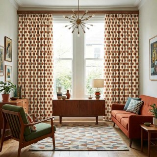 Dottie Delight Mid Century Modern Terracotta Orange Polka Dot Chenille Curtain 1