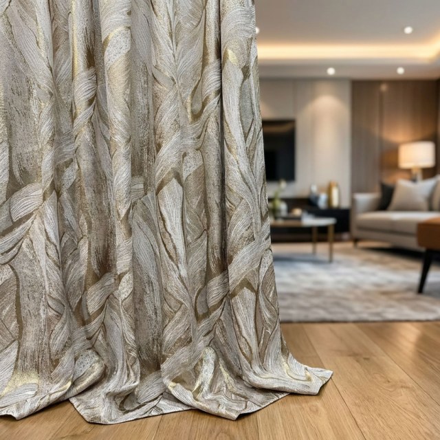 Dreamscape Luxury Jacquard Abstract Cream and Gold Curtains 1