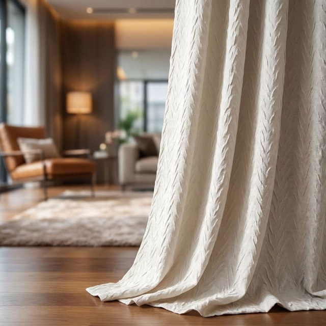 Dune Flow Cream Off White Crinkle Crushed Blackout Curtain 1