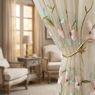 Fancy Pansy Embroidered Organza Voile Curtain 2