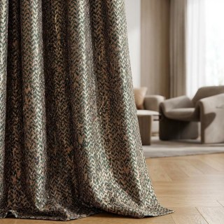Field of Gold Luxury Jacquard Abstract Grain Patterned Dark Green Curtain