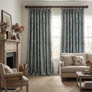 Floral Reverie Jacquard Duck Egg Blue Curtains 4