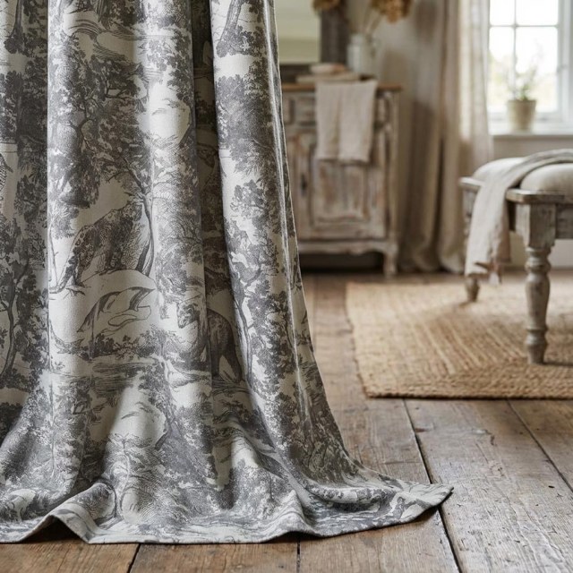 Forest Tale Toile de Jouy Bear Leopard Owl Grey Blackout Animal Print Curtains 1