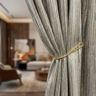 Gilded Stripes Subtle Textured Gray and Gold Striped Curtain 2