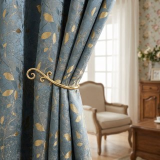 Golden Grove Luxury Jacquard Silky Blue Curtain 2
