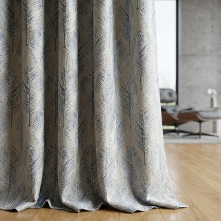 Leaf Dance Luxury Jacquard Cream and Blue Floral Curtains 2