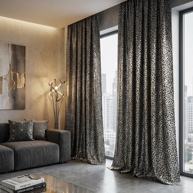 Leopard Spot Jacquard Black and White Animal Print Curtains 1