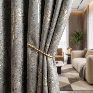Lunar Gold Luxury Jacquard Abstract Grey Floral Curtain