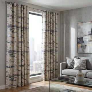Marble Luxury Jacquard Textured Charcoal & Cream Curtain with Gold Glitter 3