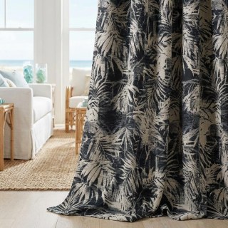 Midnight Palms Dark Ink Blue Tropical Floral Curtains