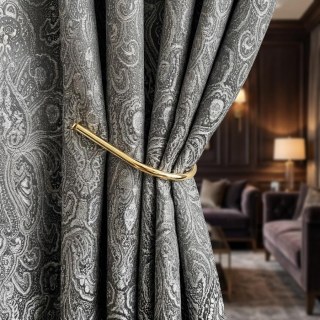 New Classics Damask Jacquard Dark Charcoal Grey Curtain