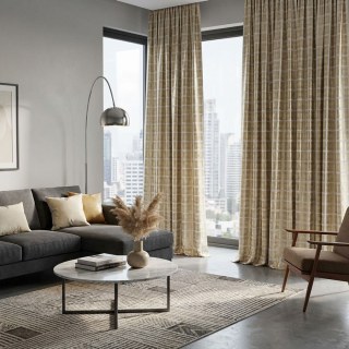 Palais Aurum Cream Gold Checked Plaid Curtains 3