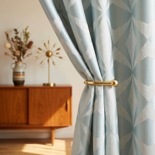 Pinwheel Prism Mid Century Modern Duck Egg Blue Geometric Curtains 2