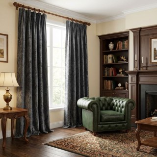Royal Mirage Jacquard Charcoal Gray Damask Velvet Curtain 3