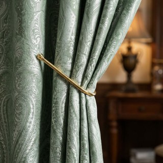 Royal Mirage Sage Duck Egg Green Damask Velvet Curtain 2