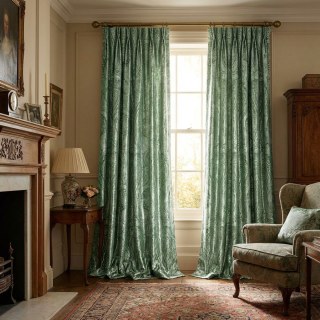 Royal Mirage Sage Duck Egg Green Damask Velvet Curtain 3
