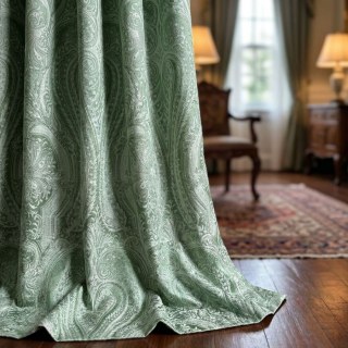Royal Mirage Sage Duck Egg Green Damask Velvet Curtain