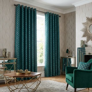 The Roaring Twenties Luxury Art Deco Shell Patterned Teal & Silver Geometric Curtain 3