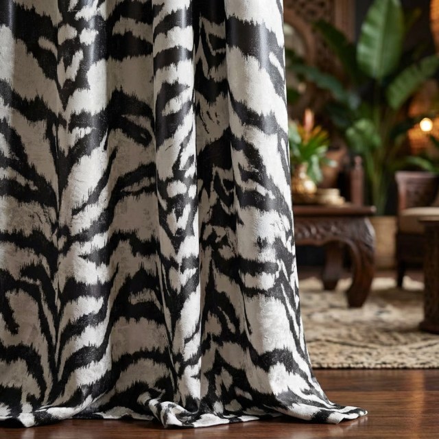 Tiger Stripes Black and White Animal Print Curtain 1