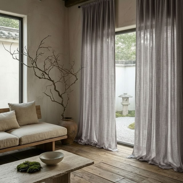 Wabi Sabi Pure Flax Linen Light Grey Voile Curtain 1
