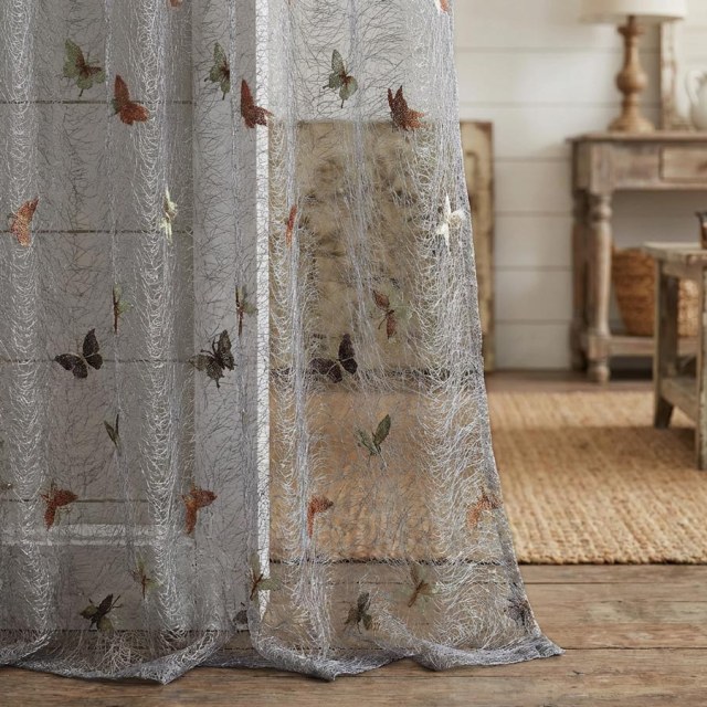 Winged Whisper Embroidered Butterfly Gray Mesh Net Curtain 1