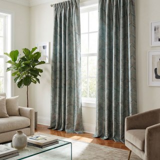 Zigzag Symphony Chevron Duck Egg Blue Faux Silk Modern Geometric Curtains 2