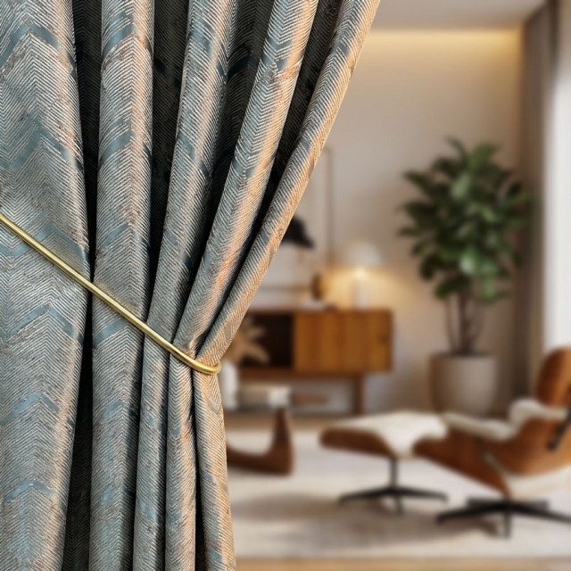 Zigzag Symphony Chevron Duck Egg Blue Faux Silk Modern Geometric Curtains 1